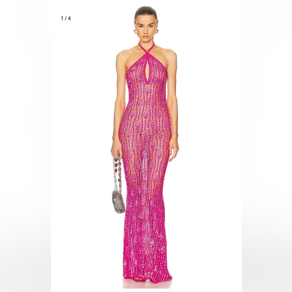 Retrofete massie sequin crochet halter neck maxi dress